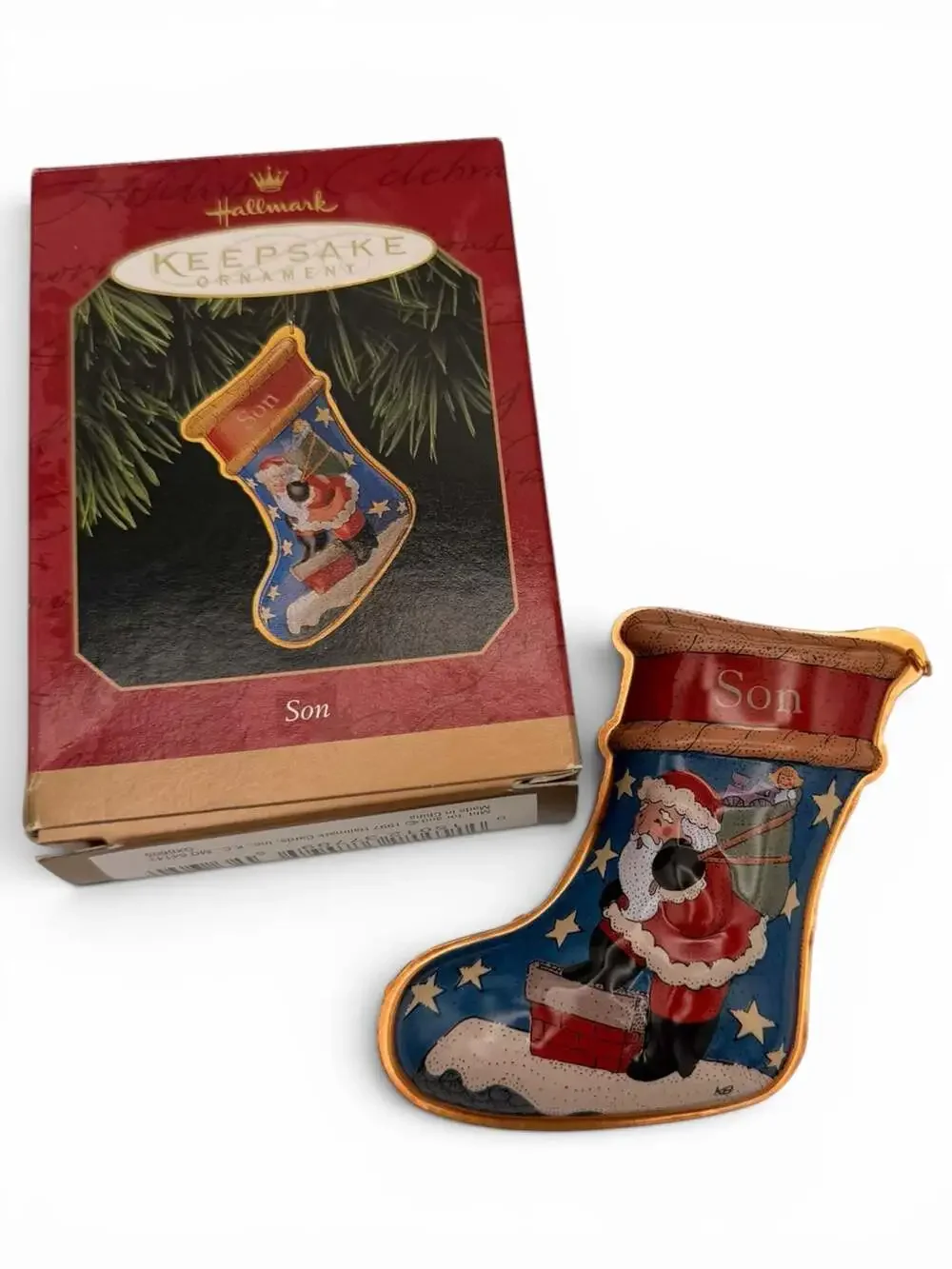 1997 Hallmark Keepsake Ornament Son Stocking Pressed Tin
